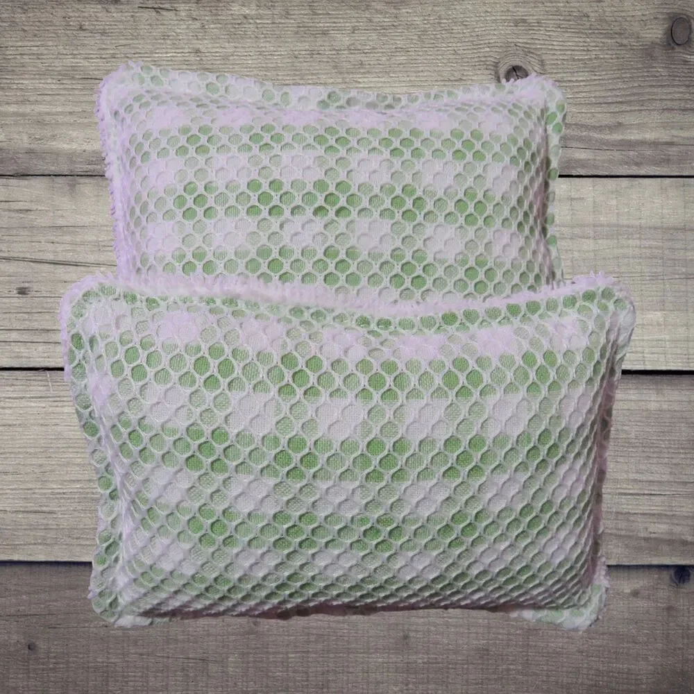 Reusable, Washable Sponge, Green Gingham Dish Scrubby, Set Of 2